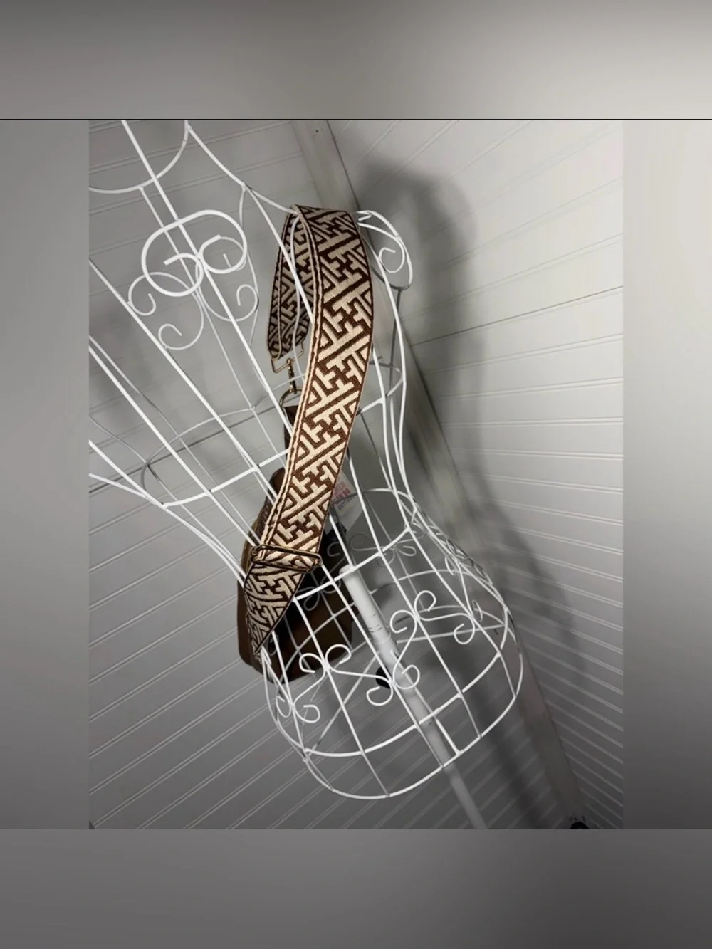 Boutique- Vegan Brown Woven Crossbody Sling Bag with Patterned Strap